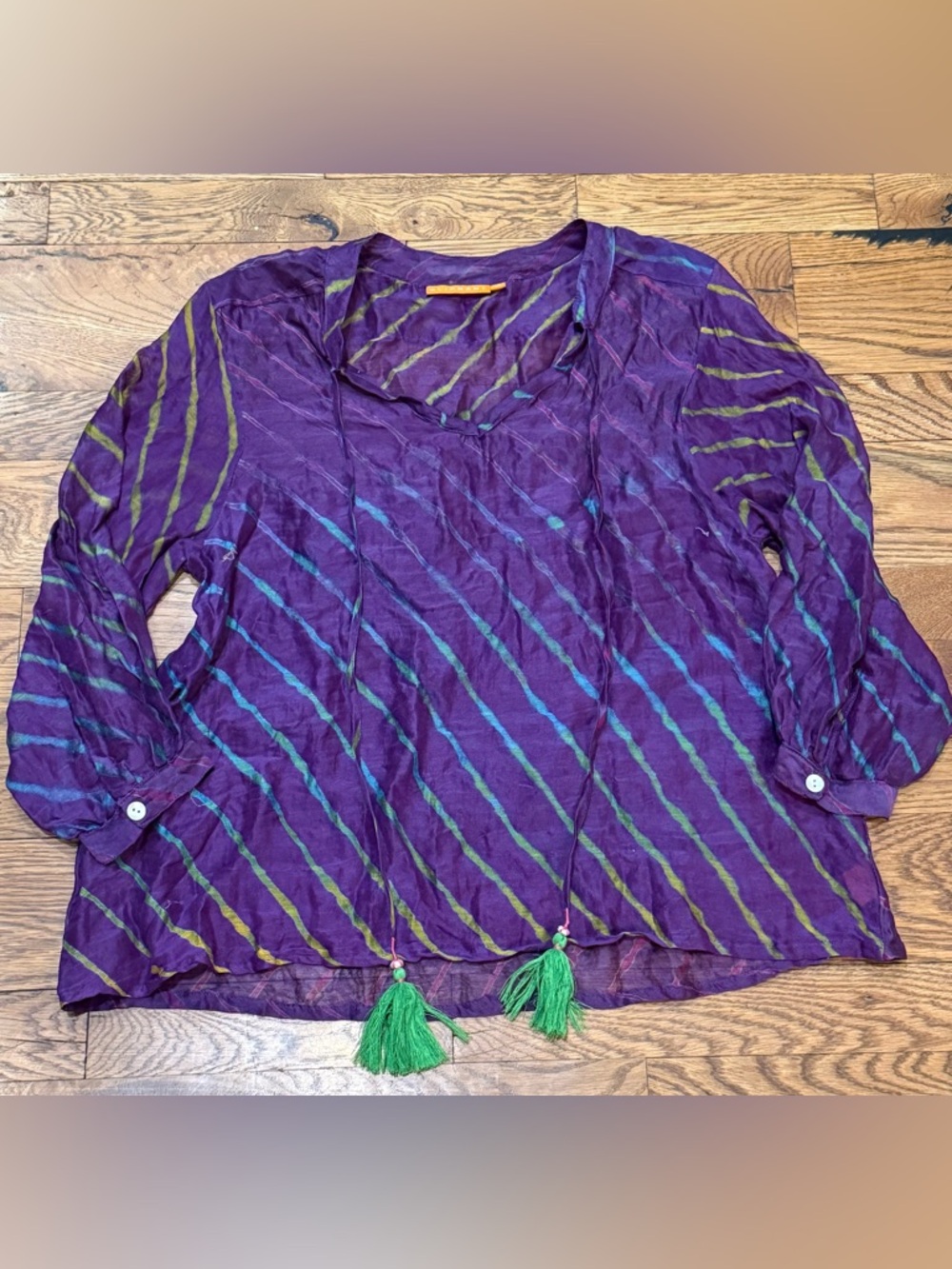 Oliphant. Lightweight Cotton Tie Dye Peasant Blouse. Purple. Size Small.